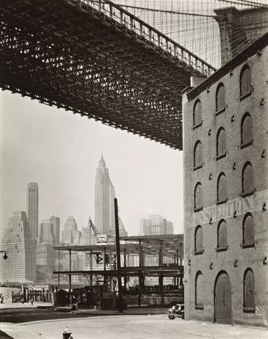 Brooklyn Bridge, Water and Dock by Berenice Abbott — large framed print
