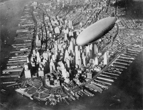 USS Akron over Manhattan by U.S. Navy — large framed print