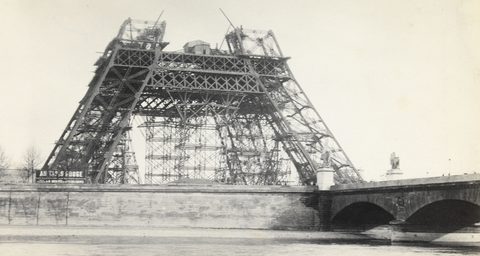 Eiffel Tower Legs Rising by the Seine by Hippolyte Blancard — large framed print