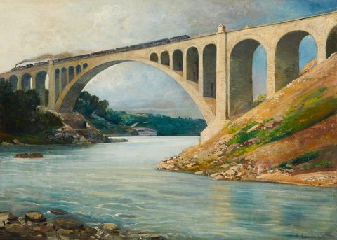 The Solkan Bridge by Fritz Gareis — large framed print