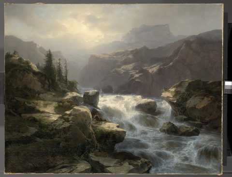Waterfall from Handeck toward Grimsel by Alexandre Calame — large framed print