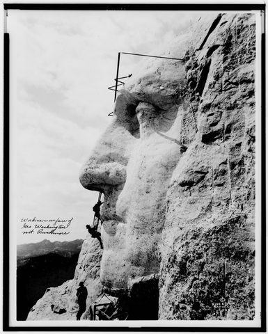 Carving Washington at Mount Rushmore by Rise Studio — large framed print