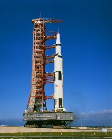 Apollo 11 Saturn V climbs the pad incline by NASA — large framed print