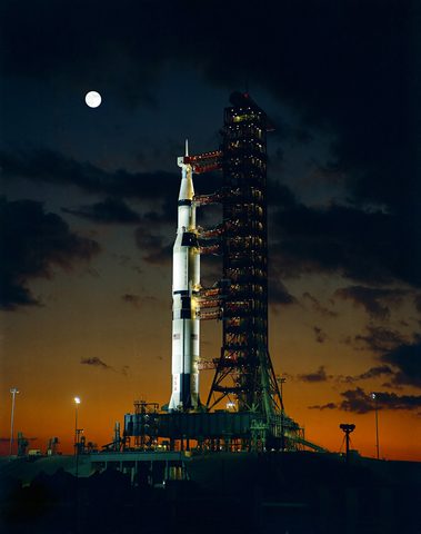 Apollo 4 Saturn V at night by NASA — large framed print