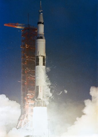 Apollo 12 Saturn V clears the launch tower by NASA — large framed print