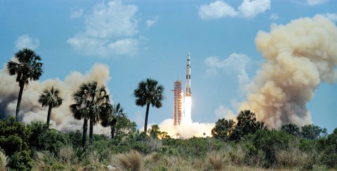 Apollo 16 Saturn V liftoff beyond the palms by NASA — large framed print