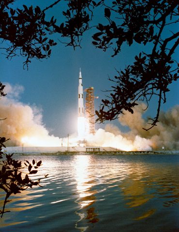Apollo 6 Saturn V launch from chase plane by NASA — large framed print