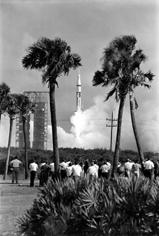 Apollo 7 Saturn IB liftoff beyond the palms by NASA — large framed print
