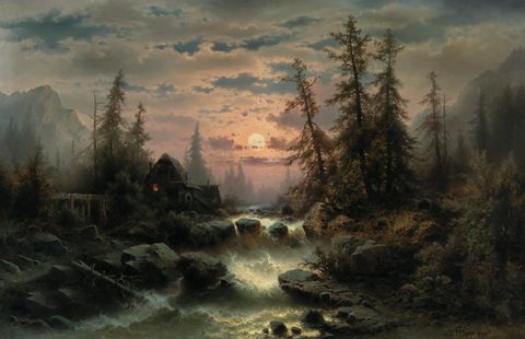 Mountain Stream in the Moonlight by Albert Rieger — large framed print