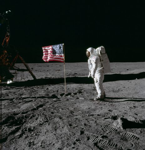 Aldrin beside Eagle by NASA / Neil Armstrong — large framed print