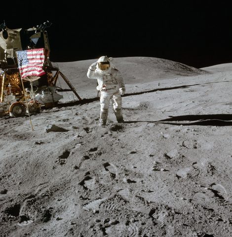 Duke salutes the flag at Descartes by NASA, 1972, framed print
