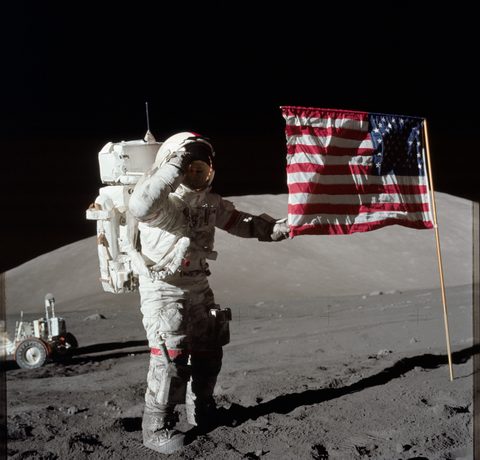 Cernan beside the flag by NASA / Harrison Schmitt — large framed print