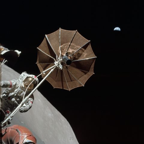 Earth above the lunar rover antenna, Apollo 17 by NASA — large framed print