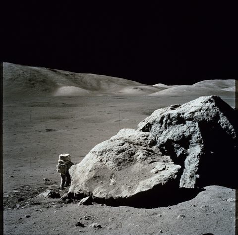 Schmitt at the split boulder, Taurus-Littrow by NASA — large framed print