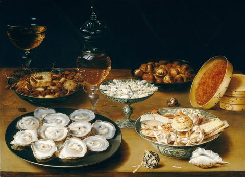 Dishes with Oysters, Fruit, and Wine by Osias Beert the Elder — large framed print