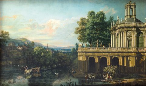 Architectural Caprice with a Palace by Bernardo Bellotto — large framed print
