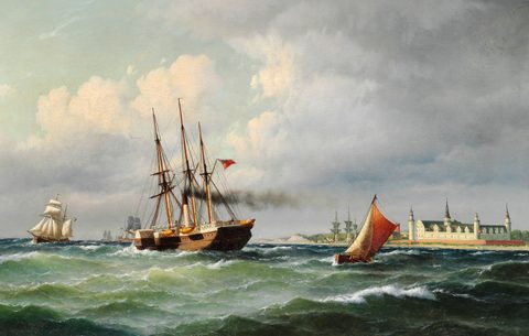 Kronborg Castle with Shipping by Carl Bille — large framed print