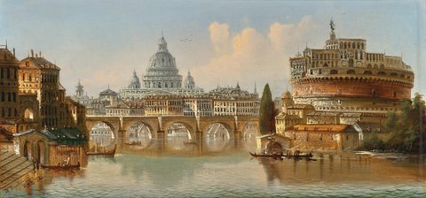 Rome, Castel Sant'Angelo and St. Peter's by Johann Wilhelm Jankowski — large framed print