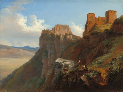 View of the Castello di San Giuliano, near Trapani, Sicily by Louise-Joséphine Sarazin de Belmont — large framed print