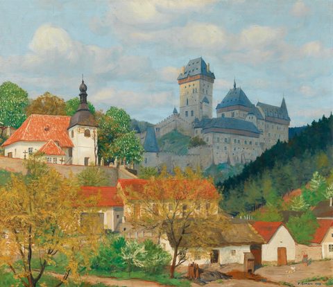Karlštejn Castle near Prague by Tavík František Šimon — large framed print