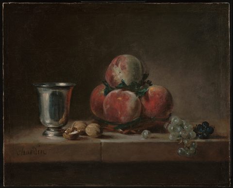 Still Life with Peaches, a Silver Goblet, Grapes, and Walnuts by Jean-Baptiste-Siméon Chardin — large framed print