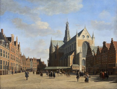 Grote Markt in Haarlem with St. Bavo by Gerrit Adriaensz. Berckheyde — large framed print