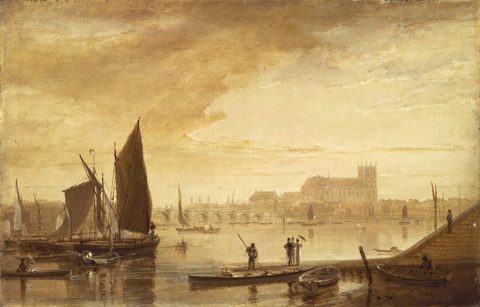 Westminster Bridge and Abbey by William Daniell — large framed print