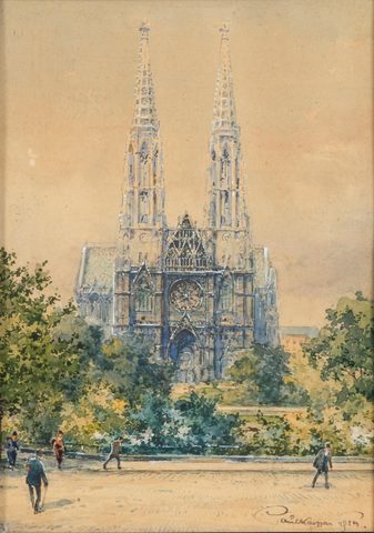 The Votivkirche, Vienna by Paul Kaspar, 1924, framed print