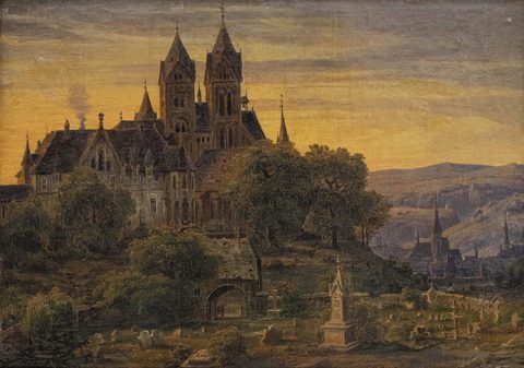 Cathedral with Old Cemetery by Circle of Domenico Quaglio — large framed print