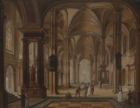 Church Interior with Elegant Figures by Christian Stöcklin — large framed print