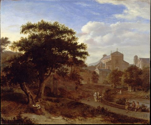 Two Churches and a Town Wall by Jan van der Heyden — large framed print