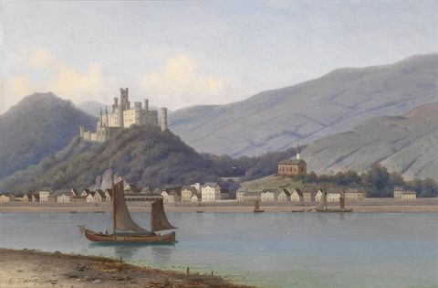 Burg Stolzenfels on the Rhine by Eduard Hein the Younger — large framed print