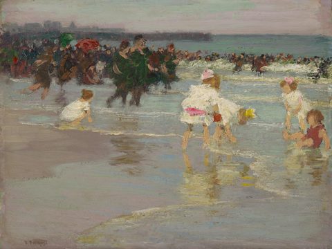 Beach Scene (Sunday on the Beach) by Edward Henry Potthast — large framed print