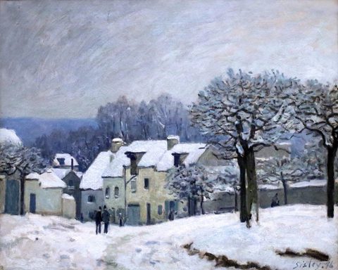 La Place du Chenil à Marly, effet de neige by Alfred Sisley, 1874, framed print