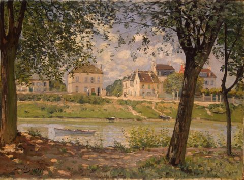Village on the Banks of the Seine by Alfred Sisley, 1872, framed print