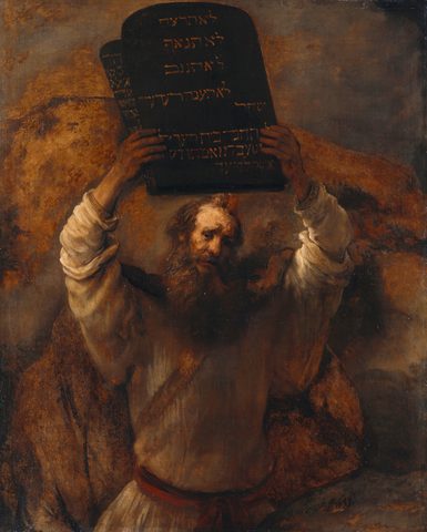 Moses Smashing the Tablets of the Law by Rembrandt van Rijn, 1659, framed print
