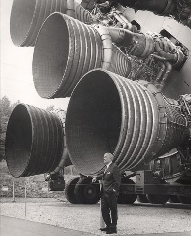 Wernher von Braun with the Saturn V F-1 Engines by NASA / Marshall Space Flight Center — large framed print