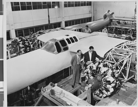 Building airplanes by Unknown photographer — large framed print