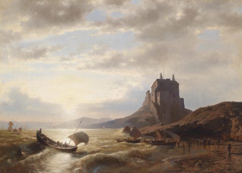 Kustenlandschaft mit Fischern by Hermann Herzog — large framed print