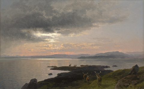 Twilight over a Lake by Hermann Herzog — large framed print
