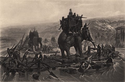 Hannibal Crossing the Rhône by Henri-Paul Motte — large framed print