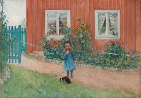 Brita, a Cat and a Sandwich by Carl Larsson — large framed print