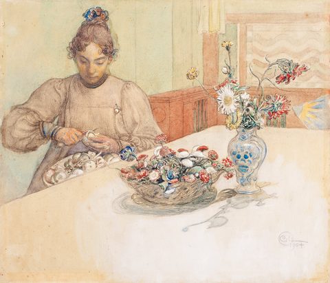 Karin Peeling Apples by Carl Larsson — large framed print