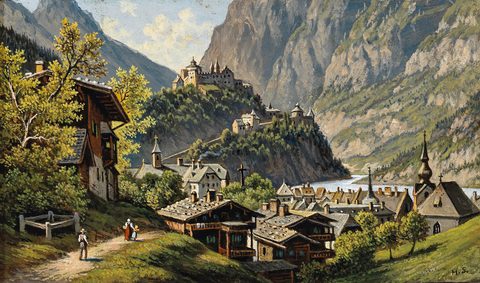 View of Werfen by Hubert Sattler, before 1904, framed print