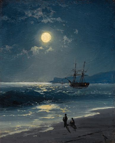 Sailing Ship on a Calm Sea by Moonlight by Ivan Aivazovsky — large framed print