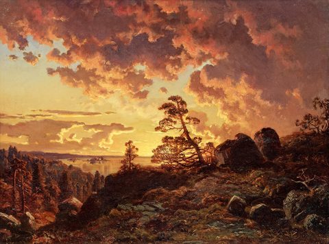 Sunset over the bay by Johan Edvard Bergh — large framed print