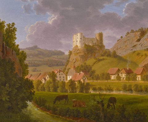 Burg Alt-Falkenstein near Balsthal by Johann Jakob Biedermann — large framed print