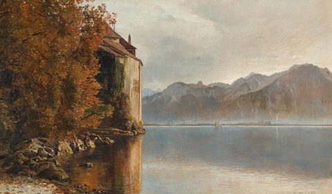 The Castle of Chillon on Lake Geneva by Janus la Cour, 1897, framed print