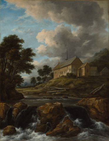 Landscape with a Church by a Torrent by Jacob van Ruisdael — large framed print