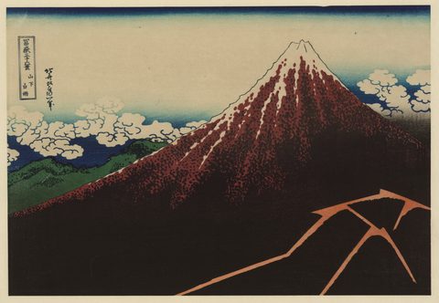Storm below Mount Fuji by Katsushika Hokusai, c. 1830–32, framed print